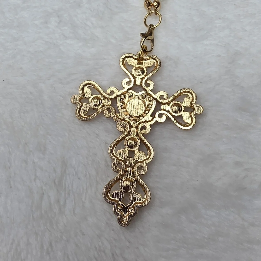 Gold and Pink Heart Cross Bracelet Bag Purse Backpack Charm